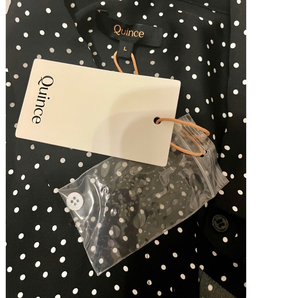 NWT Quince Silk Maxi Shirt Dress Black White Polka Dot Belted Size L - Picture 10 of 10
